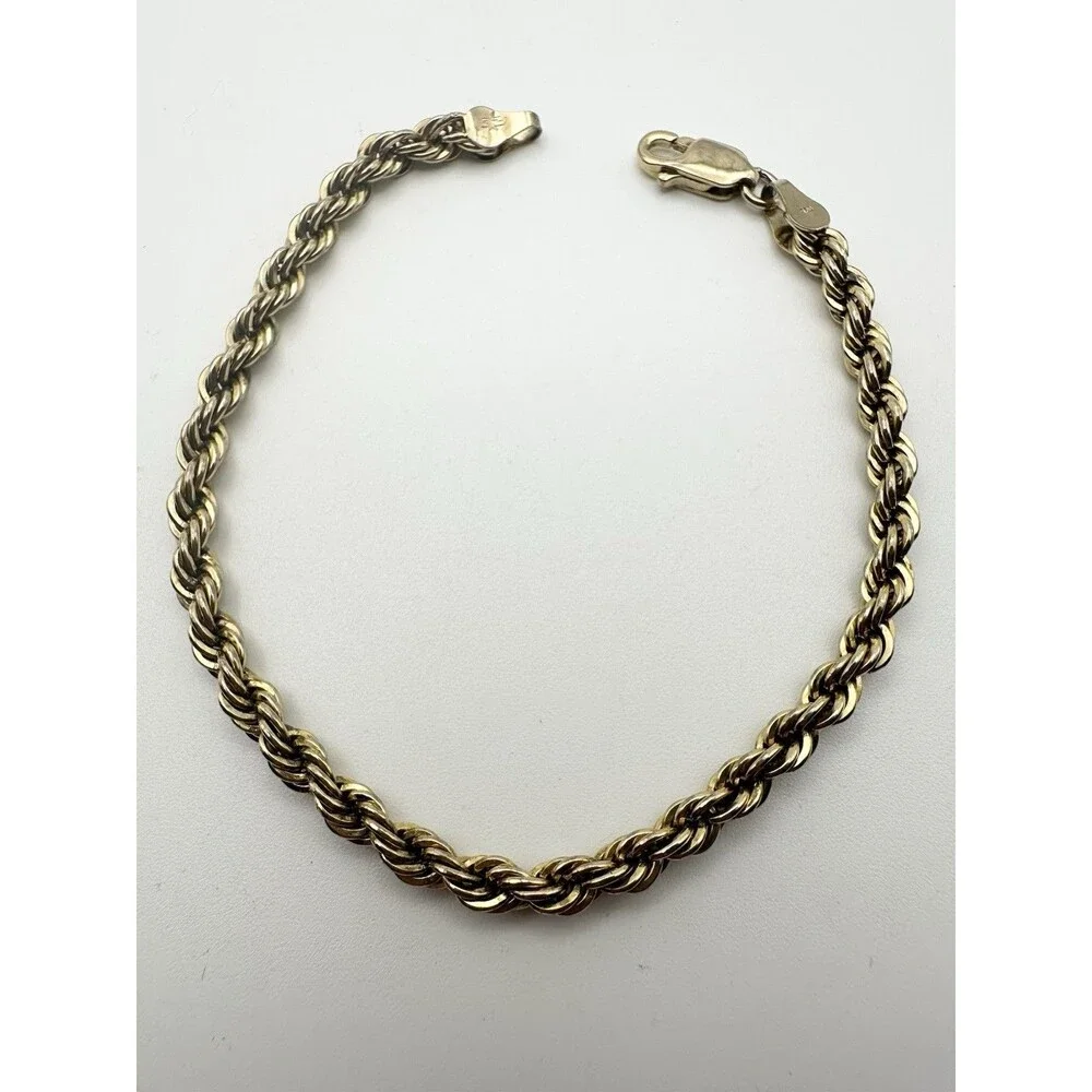 Gold Vermeil Sterling Silver 925 Twisted Chain Bracelet 7.25